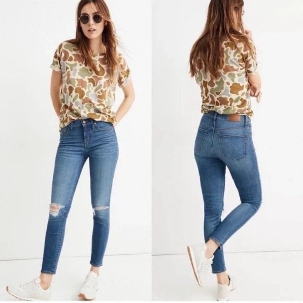 Madewell 9" High Rise Skinny Crop Jeans Delmar Wash Distressed Knee, Sz 24 NWOT